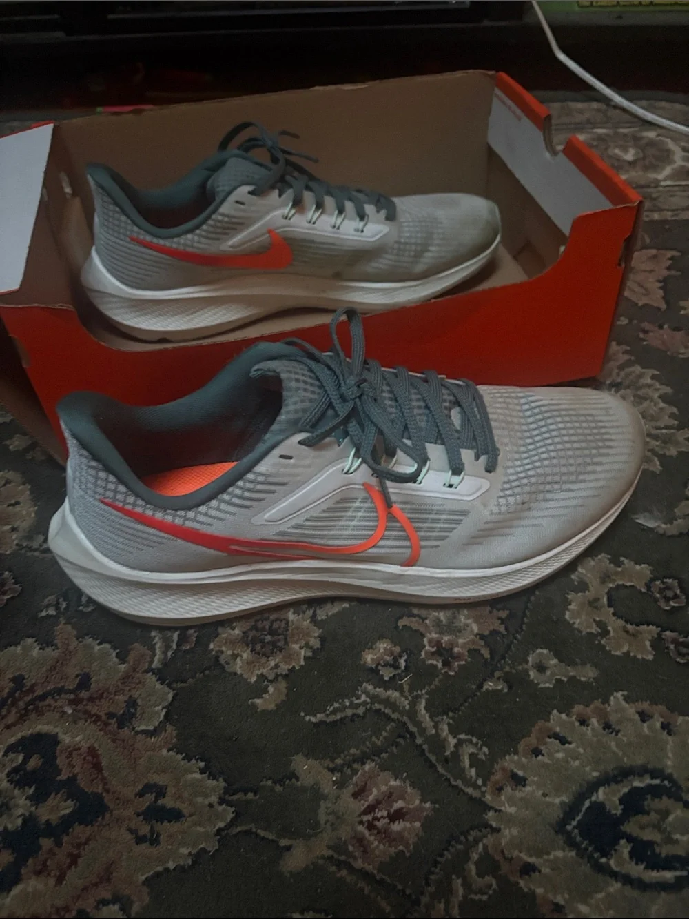Nike Gray Running Sneakers with Orange Swoosh